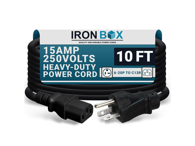 IronBox Electric - NEMA 6-20P Plug to IEC C13 Power Cord - 15A/250V, 14/3 AWG - UL Listed Heavy Duty Power Cord - Replacement Cords for Monitor,...