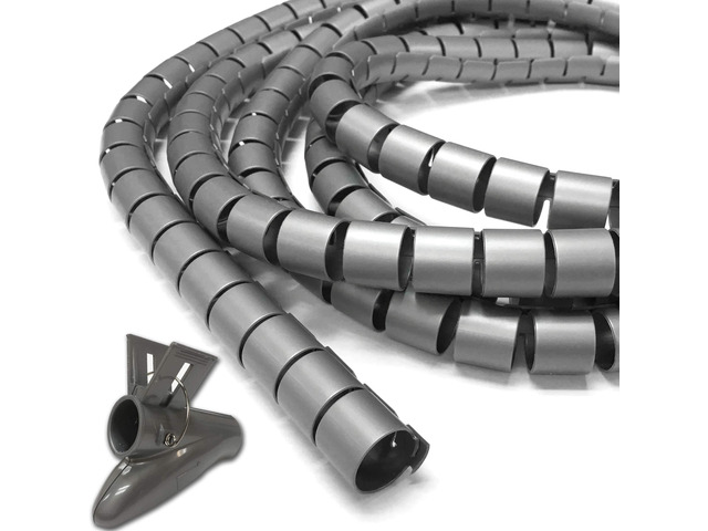 5/8' Easy Wrap Cable Manager Wire Protection Sleeve with Insertion Tool - 10 Feet - Gray
