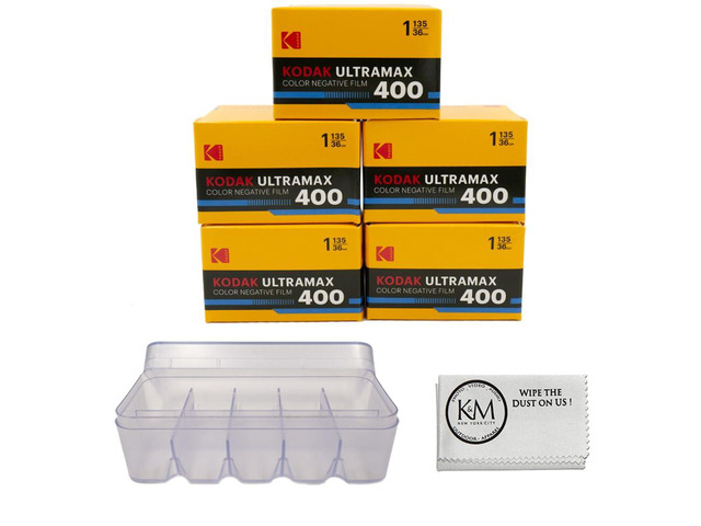 Eastman UltraMax 400 Color Negative Film 35mm Roll Film (36 Exposures) 5 Rolls + Film Storage Case + Cloth