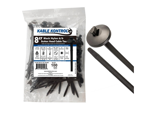 Buckle Cable Ties, 8 Inch 100 Pcs, 120 Lbs Test, Black UL Listed Nylon Pin & Button Zip Ties UV Resistant Self-Locking T Rivet Bumper Clips for...