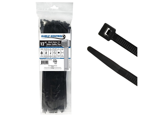 Solar Cable Ties PA 12, 12 Inch 100 Pcs, 50 Lbs Test - Black PA 12 Nylon UV & Chemical Resistant Solar Pannel Zip Ties for Indoor, Outdoor, and...