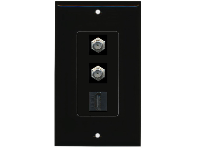 1 Port HDMI 2 Port Coax Cable TV- F-Type Decorative Wall Plate - Black