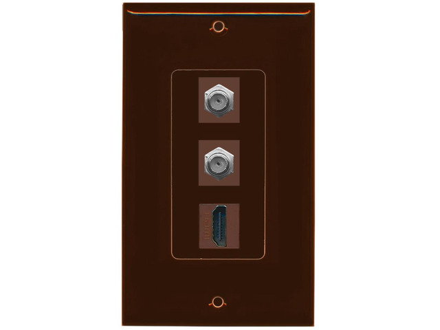 1 Port HDMI 2 Port Coax Cable TV- F-Type Decorative Wall Plate - Brown