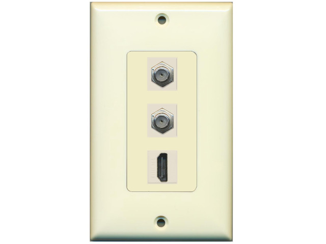 1 Port HDMI 2 Port Coax Cable TV- F-Type Decorative Wall Plate - Light Almond