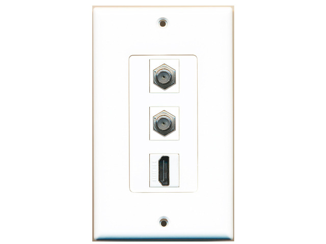1 Port HDMI 2 Port Coax Cable TV- F-Type Decorative Wall Plate - White