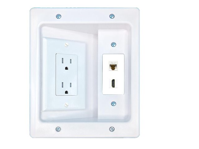 CAT6 HDMI Recessed Wall Plate Cable Concealer Management Kit with Power Outlet Hides Cords and Cables