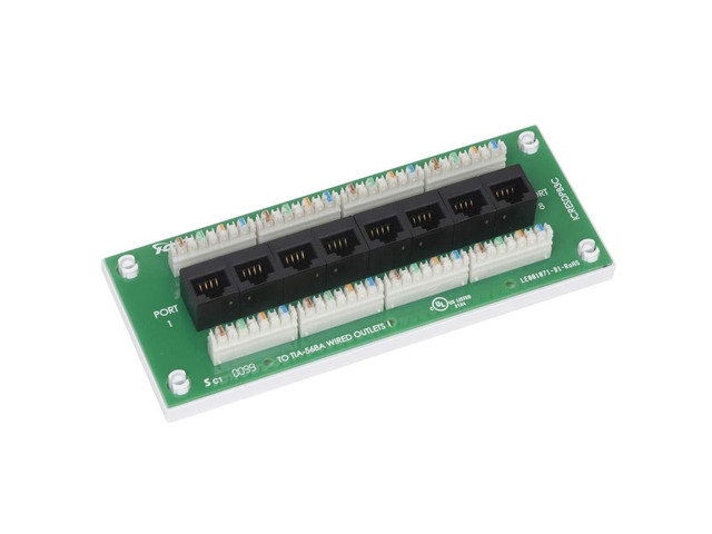 8-Port CAT6 Ethernet Data Module with Universal Adhesive Mount, UL Listed, Compact PCB Board