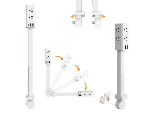 Electrical Outlet Extender Stick, 20'-30' Telescopic 360° Rotating Wall Socket Expander, 9-in-1 with 6 AC Outlets, 2 USB-A & 1 USB-C Ports for...