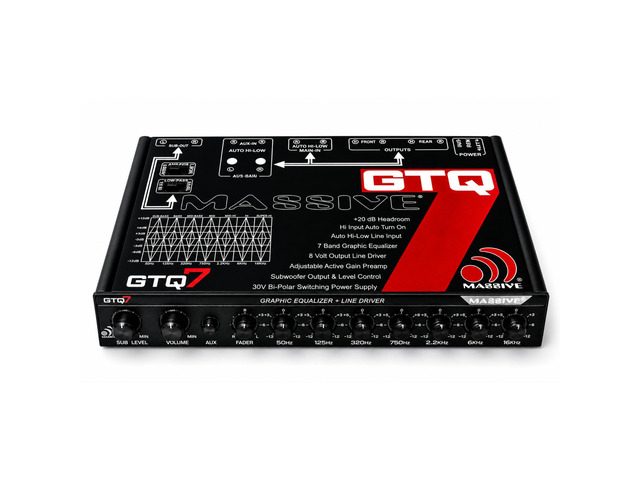 GTQ7 7-Band Car Audio Graphic Equalizer in-Dash 7V Line Driver, Adjustable Subwoofer Crossover, Dual RCA Inputs, High/Low Fader Control for...
