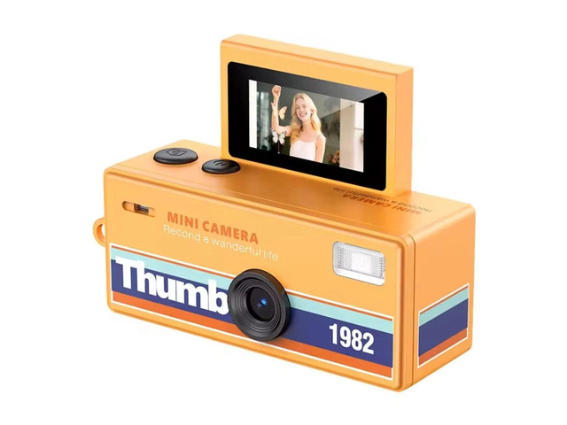 Mini Keychain Digital Camera with Flip Display and Built-in Flash (Orange)