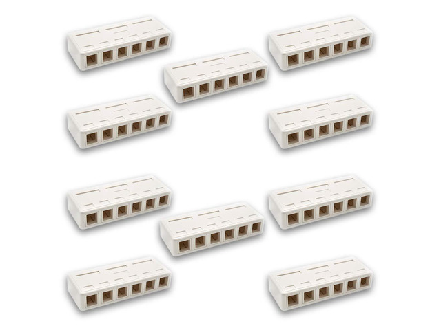 Keystone Jack Surface Mount Box White, Biscuit for RJ45, RJ11, RJ12 Keystone Jacks, UL Listed, RoHs Compliant (10-Pack, 6-Port)