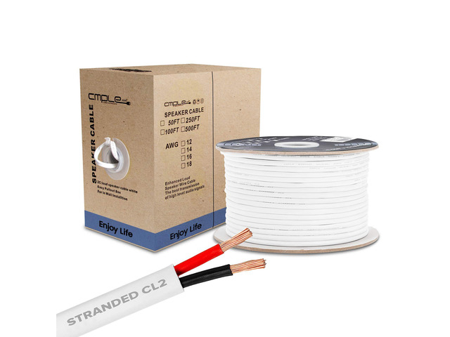50FT 12AWG Speaker Wire Cable with 2 Conductor Speaker Cable (CCA) Copper Clad Aluminum CL2 Rated In-Wall Speaker Wire for Home Theater & Car Audio...