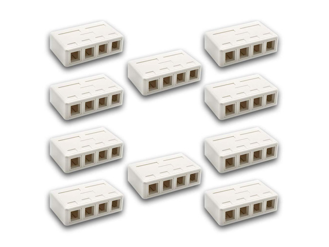 Keystone Jack Surface Mount Box White, Biscuit for RJ45, RJ11, RJ12 Keystone Jacks, UL Listed, RoHs Compliant (10-Pack, 4-Port)