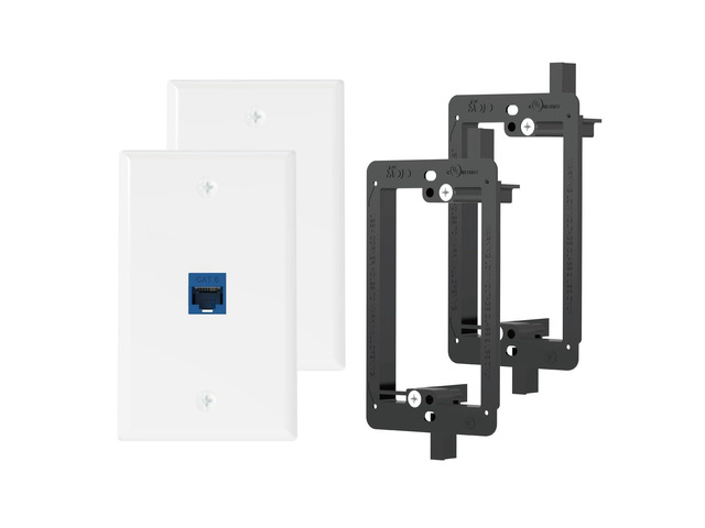 1 Port Ethernet Wall Plate (UL Listed), Cat6 Female to Female Wall Jack, Keystone Wall Plate with Blue RJ45 Keystone Inline Coupler and Low Voltage...