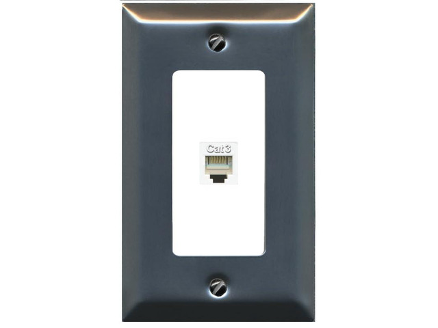 Phone Wall Plate - 1 Port RJ11-RJ12 Telephone Jack Cover Faceplate - 1 Gang Decorative [Stainless/White]