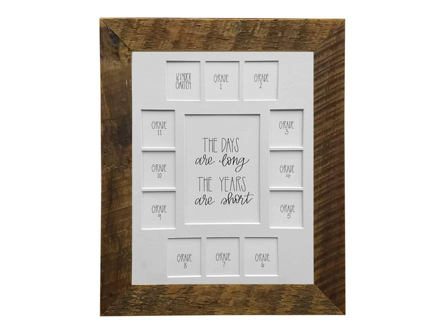 School Years Reclaimed Wood Picture Frame with Mat - 11x14 Wooden Framed Photo Collage Mat Kindergarten to 12th Grade High School Graduation (13...