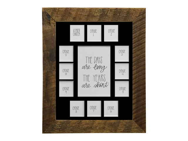 School Years Reclaimed Wood Picture Frame with Mat - 11x14 Wooden Framed Photo Collage Mat Kindergarten to 12th Grade High School Graduation (13...