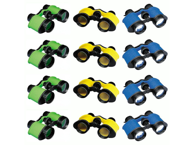12 Plastic Kids Binoculars, Asst Colors, Party Favors, Pretend Play Assorted Colors