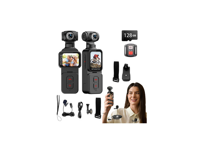 5K Handheld Vlogging Camera With WiFi,Pocket Action Camera with stabilization,270° auto-Rotating Wide-Angle,Rotating Touchscreen WiFi face...