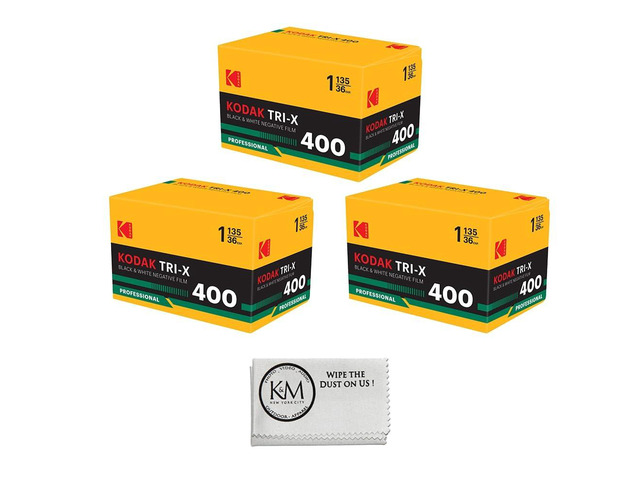Tri-X 400 Black & White Negative Film 35mm Roll Film 36 Exposures Per Roll, Classic Grain Structure and Fine Grain 3 Rolls with Microfiber Cloth