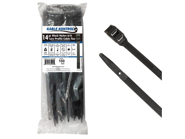 Low-Profile Cable Ties 14 Inch 100 Pcs, 120 Lbs Test - Black Double Locking Cable Ties UL Listed Inline Zip Ties - Chemical, UV & Abrasion...