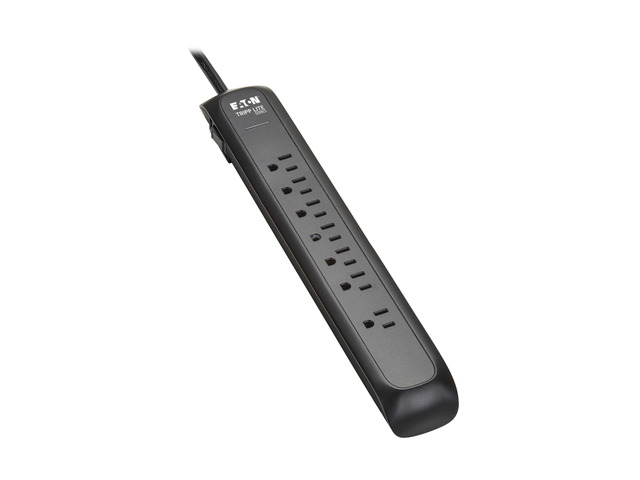 Eaton Series TLP76B Surge Protector Power Strip with Flat Extension Cord Plug, 7 Outlets, 1500 Joules, 6ft Power Cable, Black, Manufacturer's...