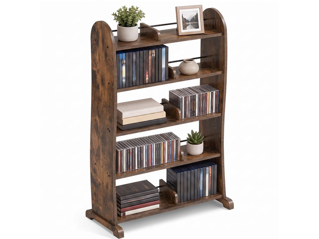 5-Tier DVD Storage Cabinet, DVD Shelf and CD Rack, Brown Freestanding Media Shelf With Adjustable Dividers For CDs, Blu-Ray, Video Games And Books