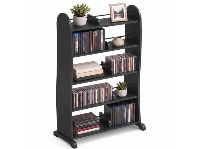 5-Tier DVD Storage Cabinet, DVD Shelf and CD Rack, Black Freestanding Media Shelf With Adjustable Dividers For CDs, Blu-Ray, Video Games And Books