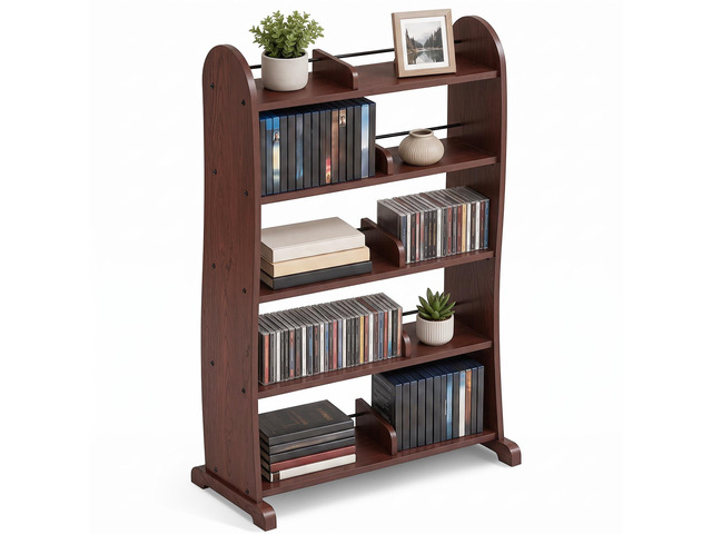 5-Tier DVD Storage Cabinet, DVD Shelf and CD Rack, Walnut Freestanding Media Shelf With Adjustable Dividers For CDs, Blu-Ray,Video Games And Books