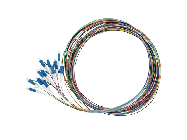 12 Fiber LC UPC OS2 Singlemode Fiber Optic Pigtail, 2m (6.56ft), 9/125µm Corning SMF-28 Ultra G.657.A1, 0.9mm LSZH, 12 Colors