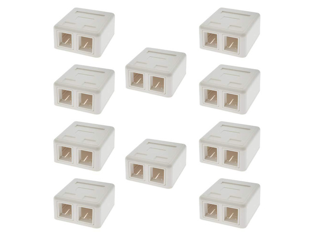 Keystone Jack Surface Mount Box White, Biscuit for RJ45, RJ11, RJ12 Keystone Jacks, UL Listed, RoHs Compliant (10-Pack, 2-Port)