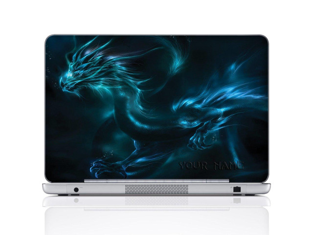 Custom Design Personalized Laptop Skin Sticker Cover Art Decal, Customize Size & Text (14 Inch, Blue Dragon)