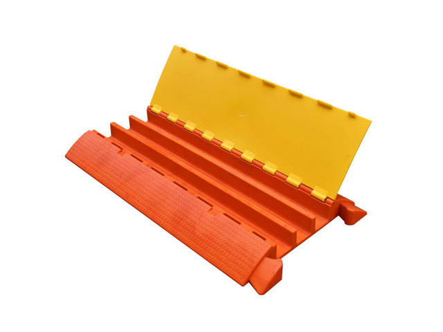 3 Channel 4Inch Orange/Yellow Eco-Friendly Drive Over Cable Protector, Heavy Duty Loads up to 21,000 Pounds, Polyurethane Construction, Improved...