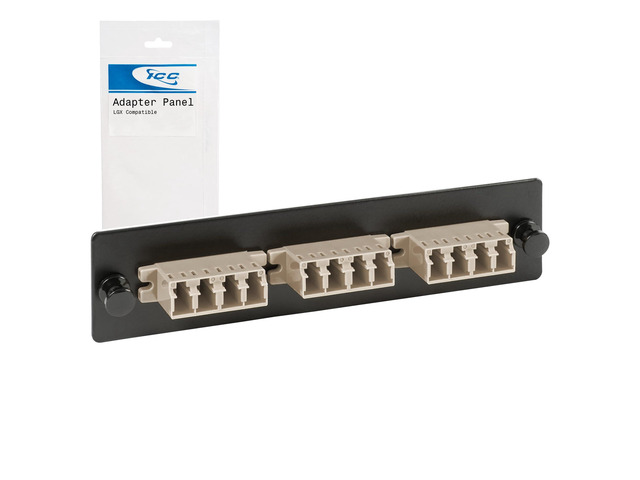 LC-LC Fiber Optic Adapter Panel, LGX Compatible, 12 Fibers, Multimode, Beige 94V-0 Adapters, Push Fasteners, Black Steel