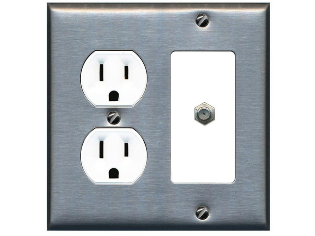 1 Port Coax Cable TV F-Type Wall Plate - Round Outlet [Stainless/White]
