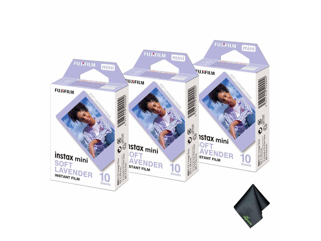 INSTAX MINI Soft Lavender Film 30 Exposures Bundle For Instant Photos, Scrapbooks & Sharing Includes Cleaning Cloth