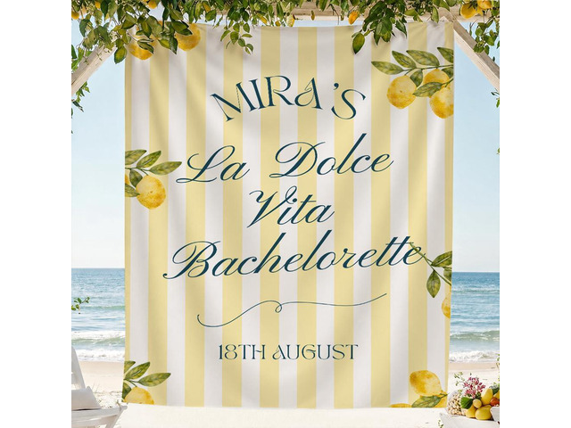 Personalized La Dolce Vita Bachelorette Banner Backdrop Custom Name Lemon Yellow Stripes Italian Bach Party Photo Backdrop Bridal Shower Hen Party...