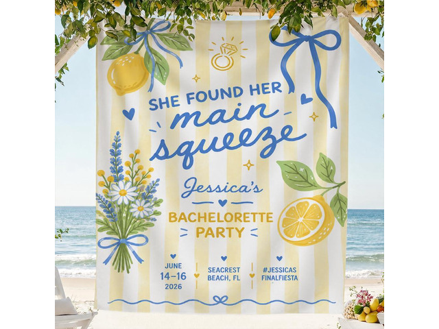 Personalized She Found Her Main Squeeze Bachelorette Banner Backdrop Custom Name Lemon Floral Bow Bach Weekend Photo Backdrop Bridal Shower Hen...