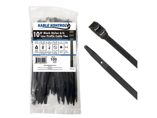 Low-Profile Cable Ties 10 Inch 100 Pcs, 120 Lbs Test - Black Double Locking Cable Ties UL Listed Inline Zip Ties - Chemical, UV & Abrasion...