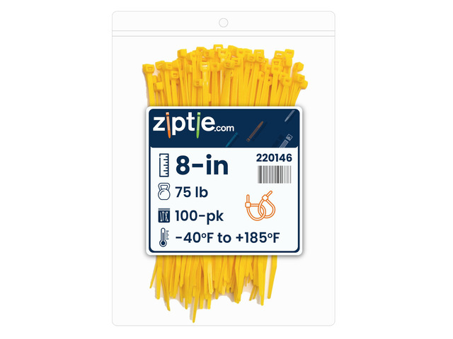 8-Inch Hi-Vis Yellow Nylon Multi-Purpose Zip Ties - 75-lb Tensile Strength Cord Management - UL 21S Listed Tie Wraps - Indoor Multi-Purpose (100-Pack)