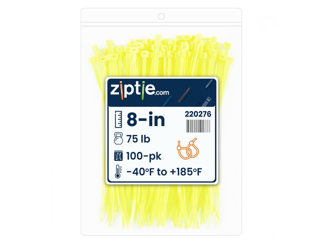 8-Inch Fluorescent Yellow Nylon Multi-Purpose Zip Ties - 75-lb Tensile Strength Cord Management - UL 21S Listed Tie Wraps - Indoor Multi-Purpose...