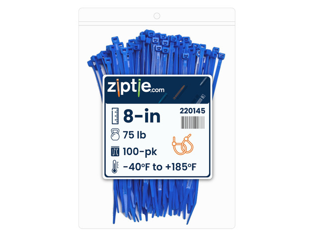 8-Inch Blue Nylon Multi-Purpose Zip Ties - 75-lb Tensile Strength Cord Management - UL 21S Listed Tie Wraps - Indoor Multi-Purpose (100-Pack)