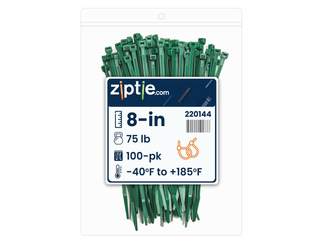 8-Inch Dark Green Nylon Multi-Purpose Zip Ties - 75-lb Tensile Strength Cord Management - UL 21S Listed Tie Wraps - Indoor Multi-Purpose (100-Pack)