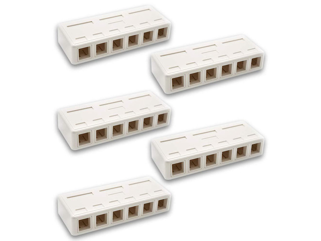 Keystone Jack Surface Mount Box White, Biscuit for RJ45, RJ11, RJ12 Keystone Jacks, UL Listed, RoHs Compliant (5-Pack, 6-Port)