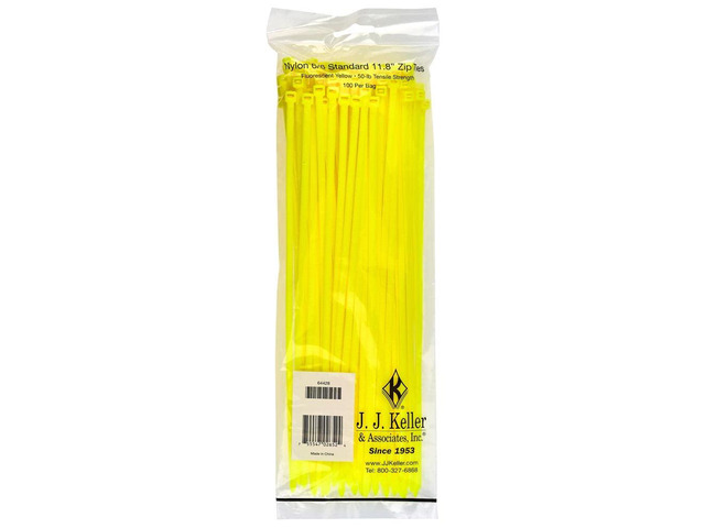 J. J. Keller 11 Inch Zip Ties, Neon Yellow, 100 Pack, 50 lbs. Break Strength, Standard-Duty Nylon Zip Ties