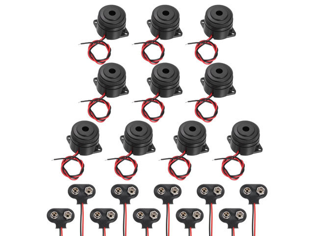 10Pcs DC3-24V 100dB 3500Hz Electronic Piezo Buzzer Alarm Sounder Active Intermittent Beep Sound with 9V t Type Battery Connector for Motorcycle...