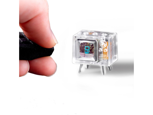 TinyTV Mini Ultra-Mini Classic TV, Preloaded & Uploadable Videos, USB-C Rechargeable, 0.6 OLED Display (Clear)