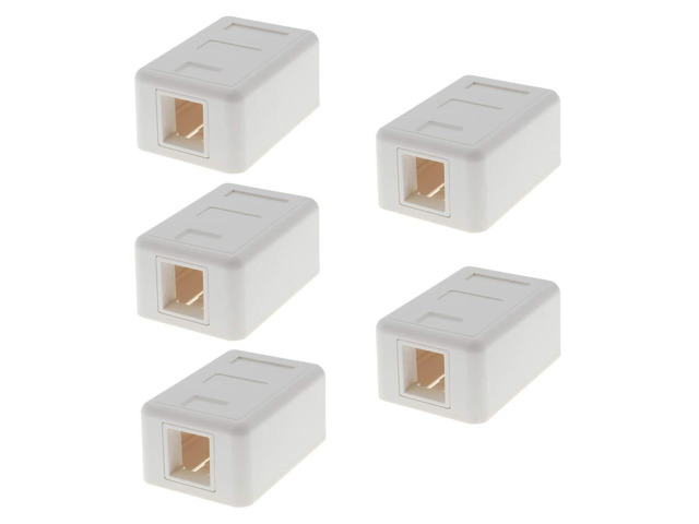 Keystone Jack Surface Mount Box White, Biscuit for RJ45, RJ11, RJ12 Keystone Jacks, UL Listed, RoHs Compliant (5-Pack, 1-Port)