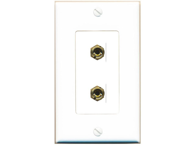 2 Banana 1 Speaker Surround Female Coupler Binding Post Wall Plate - 1 Gang Decorative [White]