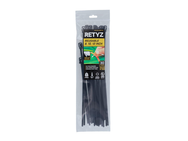 Releasable Cable Ties Combo Pack, 30 Pack, 50 lb Tensile Strength, Multi-Size (8-Inch, 10-Inch, 12-Inch), All Black, Heavy Duty Zip Ties, Reusable,...